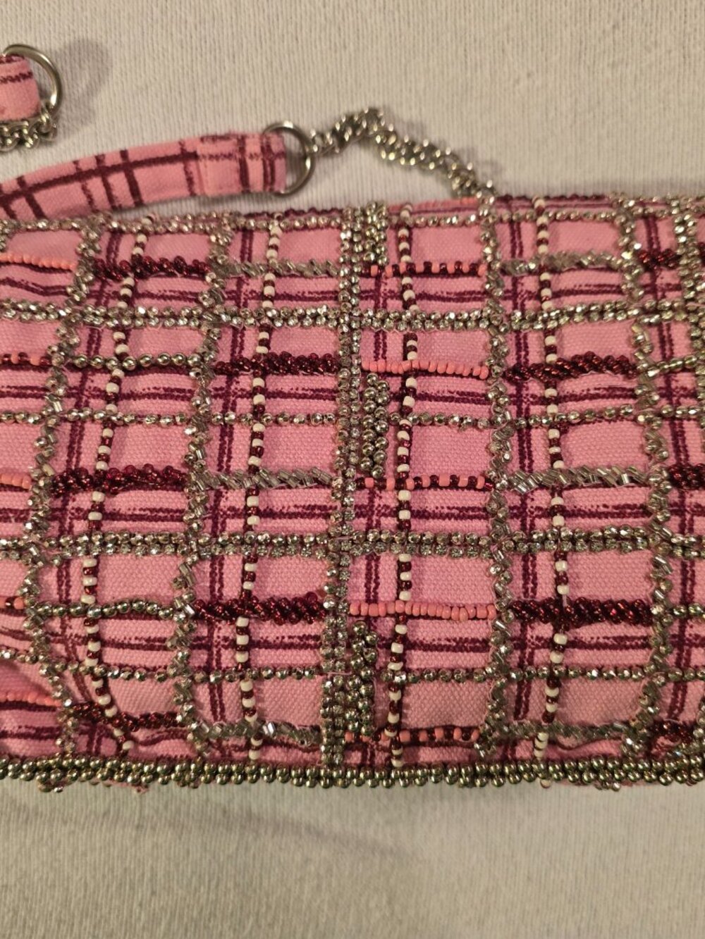 New Zara Pink Plaid Beaded Crossbody Bag With Chain Strap - Picture 11 of 16